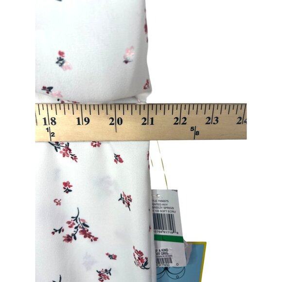 CeCe Breezy Sprigs Ecru Floral Print Long Sleeve V-Neck Tie-Cuff Blouse Large - Picture 6 of 15